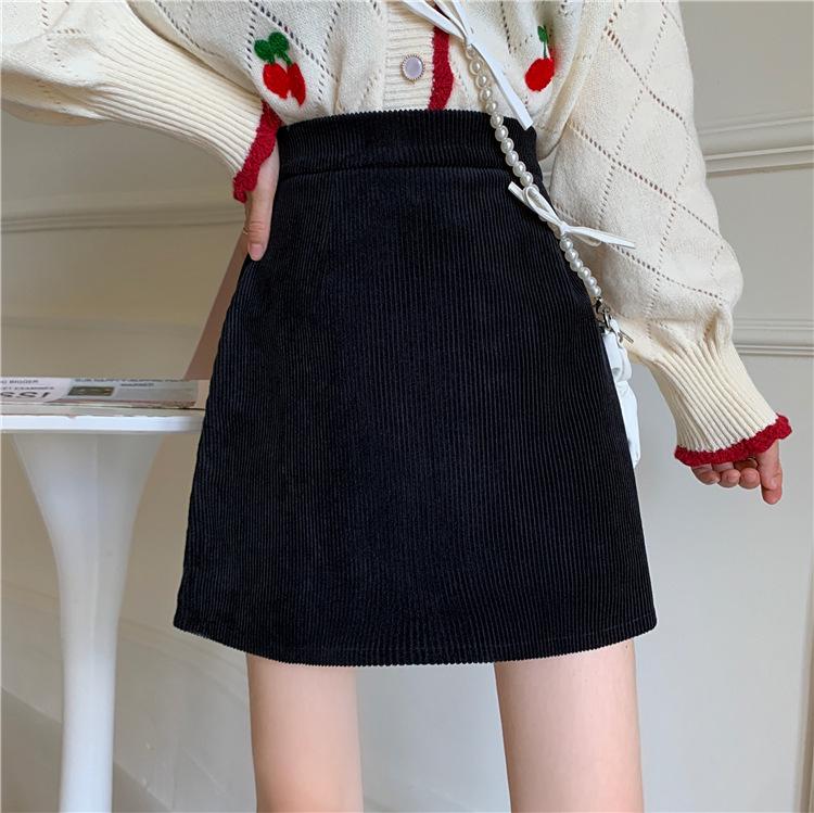 Korean Style High Waist Corduroy Midi & Short Skirt - Slimming A-Line Hip-Hugging for Petite, Autumn/Winter Hot Girl Fashion