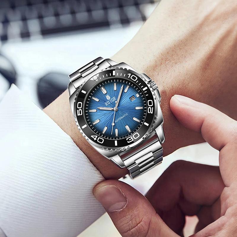Men's Fully Automatic Mechanical Watches Calendar Stainless Steel Fashion Men's Night Light Waterproof Watch