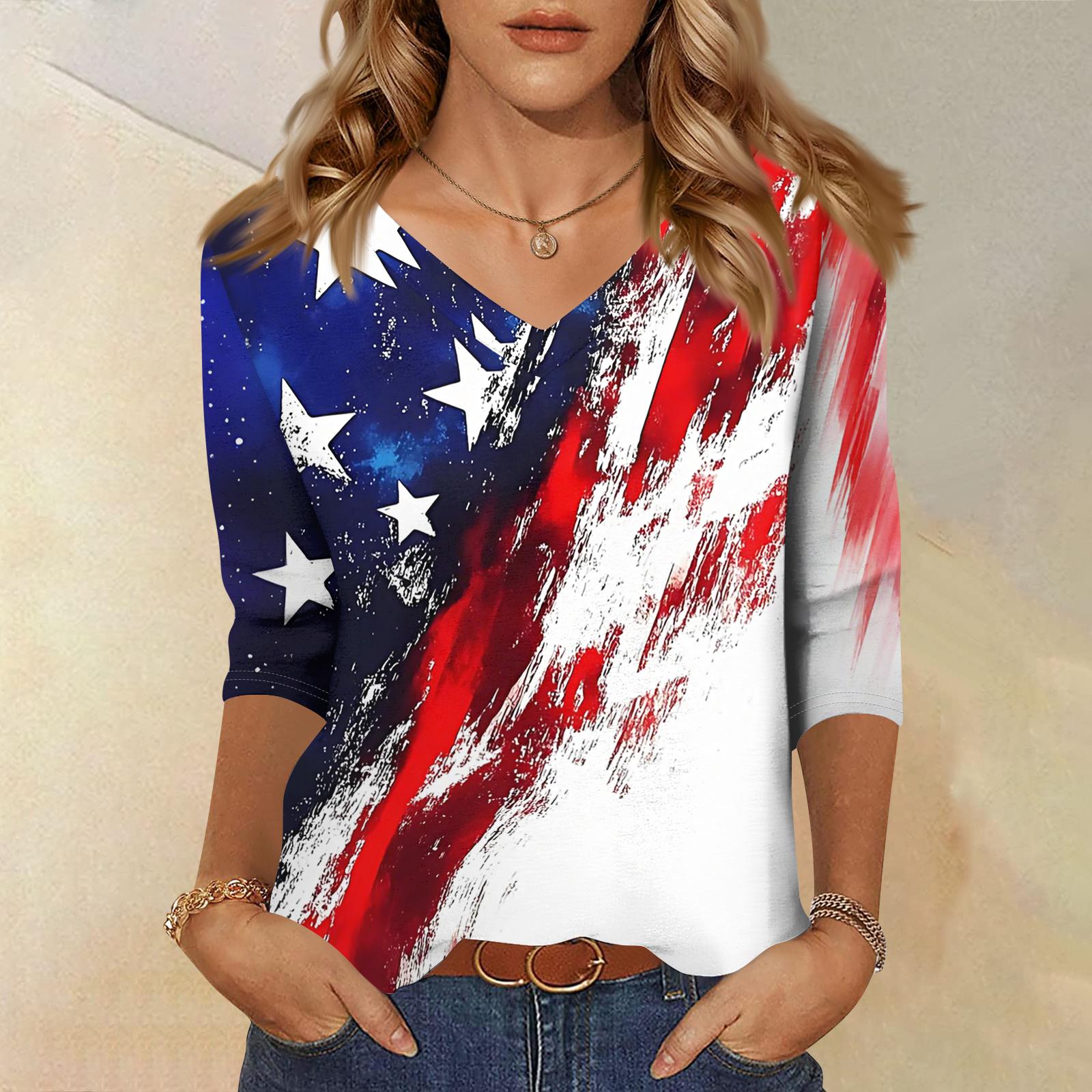 

Women s Tops Three-quarter Sleeve Shirt V-neck Loose Casual Shirt Print T-shirt XL білий