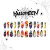 Halloween Press on Nails Medium Almond Fake Nails with Designs Cute Ghost Stick on Nails Rainbow Swirl False Nails Bat Acrylic Nails Cobweb