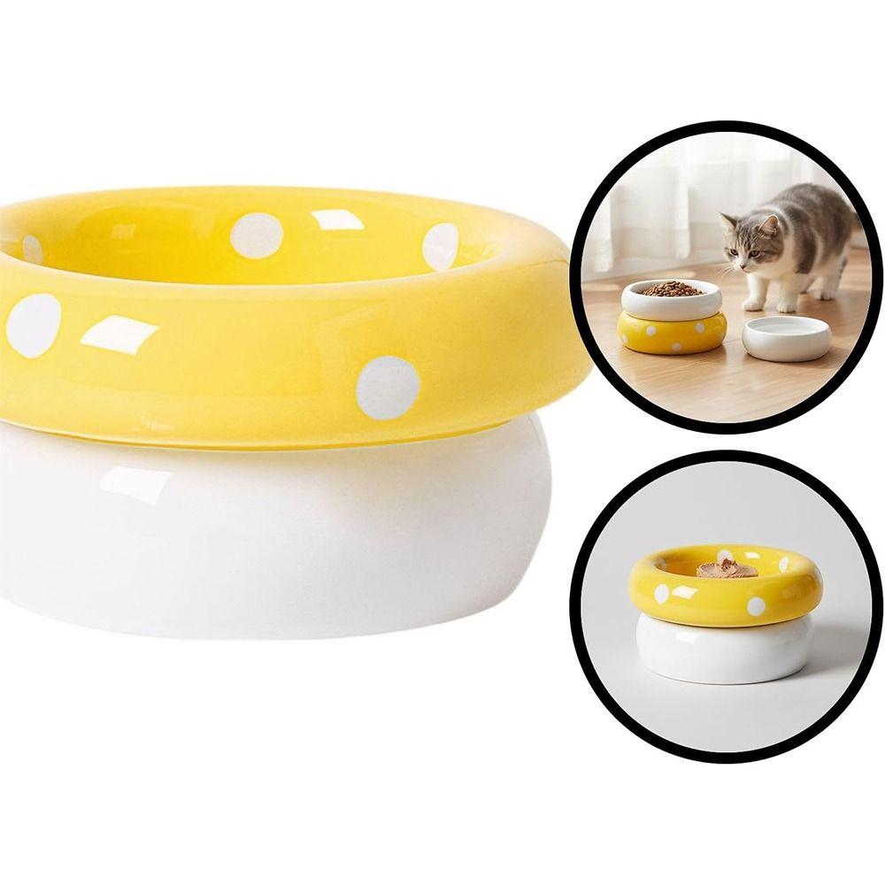 with Raised Base Ceramic Pet Bowl for Comfortable Eating Mushroom-Shaped Elevated Feeder Safety Cat Bowl for Cats and Small Dogs
