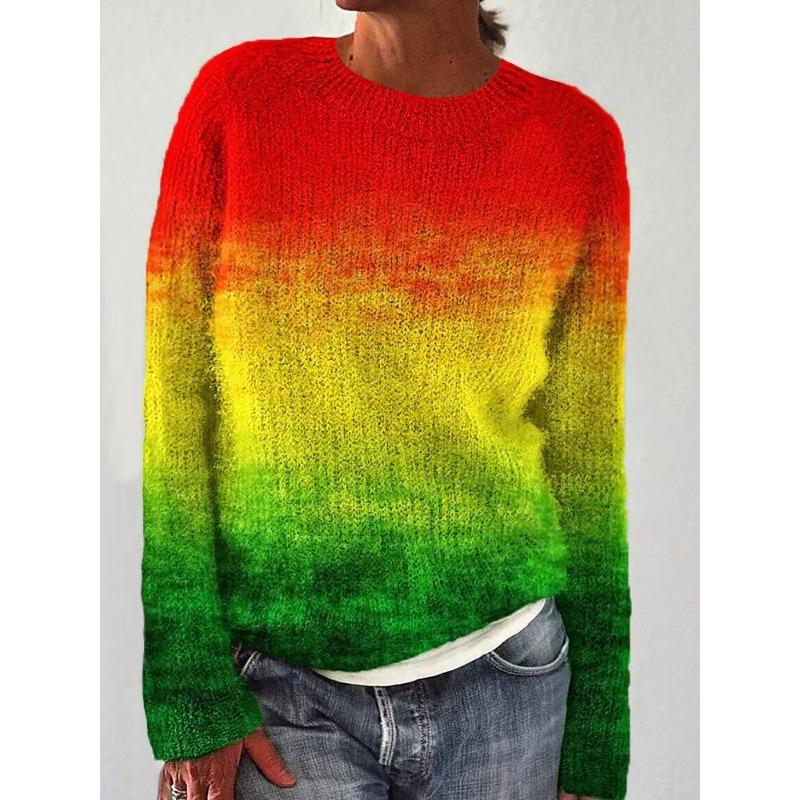 Damen Pullover in Übergröße, Rundhalsausschnitt, Farbblockierung, lockerer modischer Pullover, Strickpullover