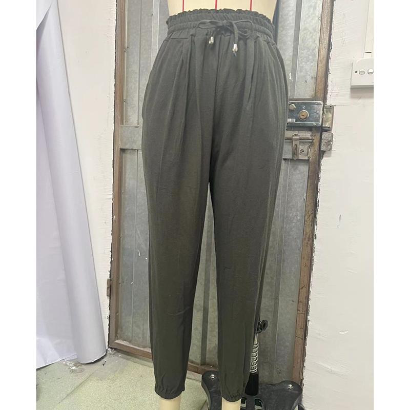 Neue Mode High Waist Schnürhose Damen Einfarbig Temperament Slim Fit Locker Damen Hose Elegant Schlicht Büro Damen Cropped Hose 26484
