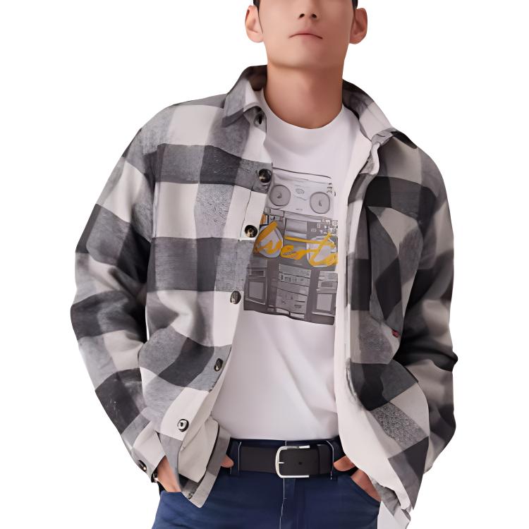 Levis Plaid Loose Comfortable Casual Jacket Men jackets Gray White 0017O-0002