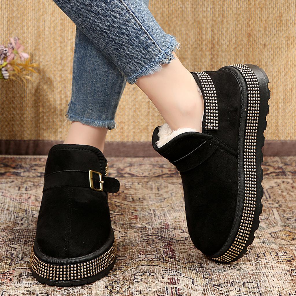 Fashion Trend Women Snow Boots Thickened Fluff Boots Rubber Sole Casual Solid Color Ankle Boots Women Round Toe Platform Shoes for Women