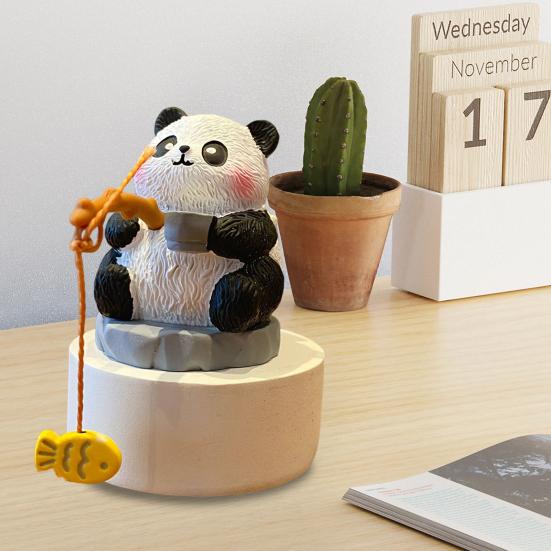 

Fishing Animals Figurine Resin Panda Groundhog Capybara Statue Angler Animal Series Ornament for Office Desk Fish Tank Decoration A