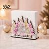 Kitchen Bar Counter Decoration Wooden Christmas Napkin Holder, Gnome/Christmas Tree/Snowman Shape, Pink Solid Wood Dispenser Stable Organizer