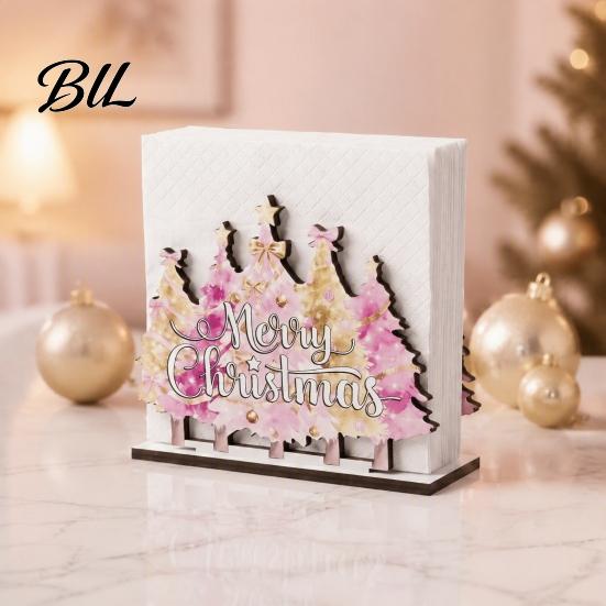 Kitchen Bar Counter Decoration Wooden Christmas Napkin Holder, Gnome/Christmas Tree/Snowman Shape, Pink Solid Wood Dispenser Stable Organizer