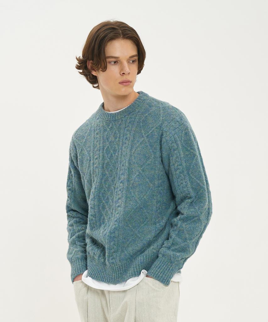 BLOND9 Wool Fisherman Knit Sweater_Turquoise