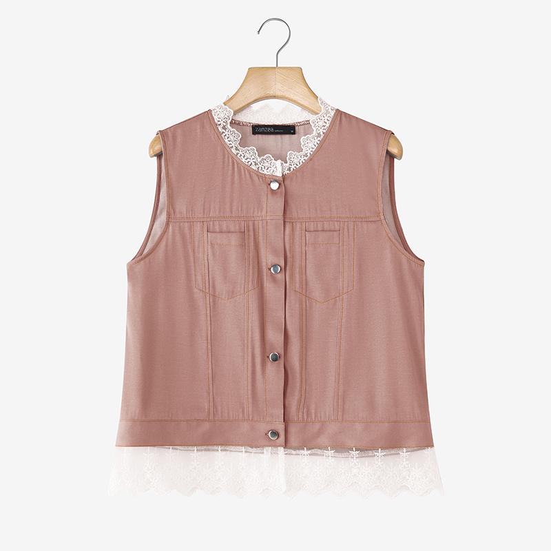 ZANZEA Women Casual Lace Splice Summer Round Neck Sleeveless Tank Tops