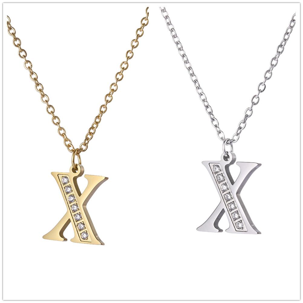 My Shape A-Z Letters Necklaces Girls Initials Alphabet Gold Color Chains Stainless Steel Rhinestone Name Pendant Choker Jewelry