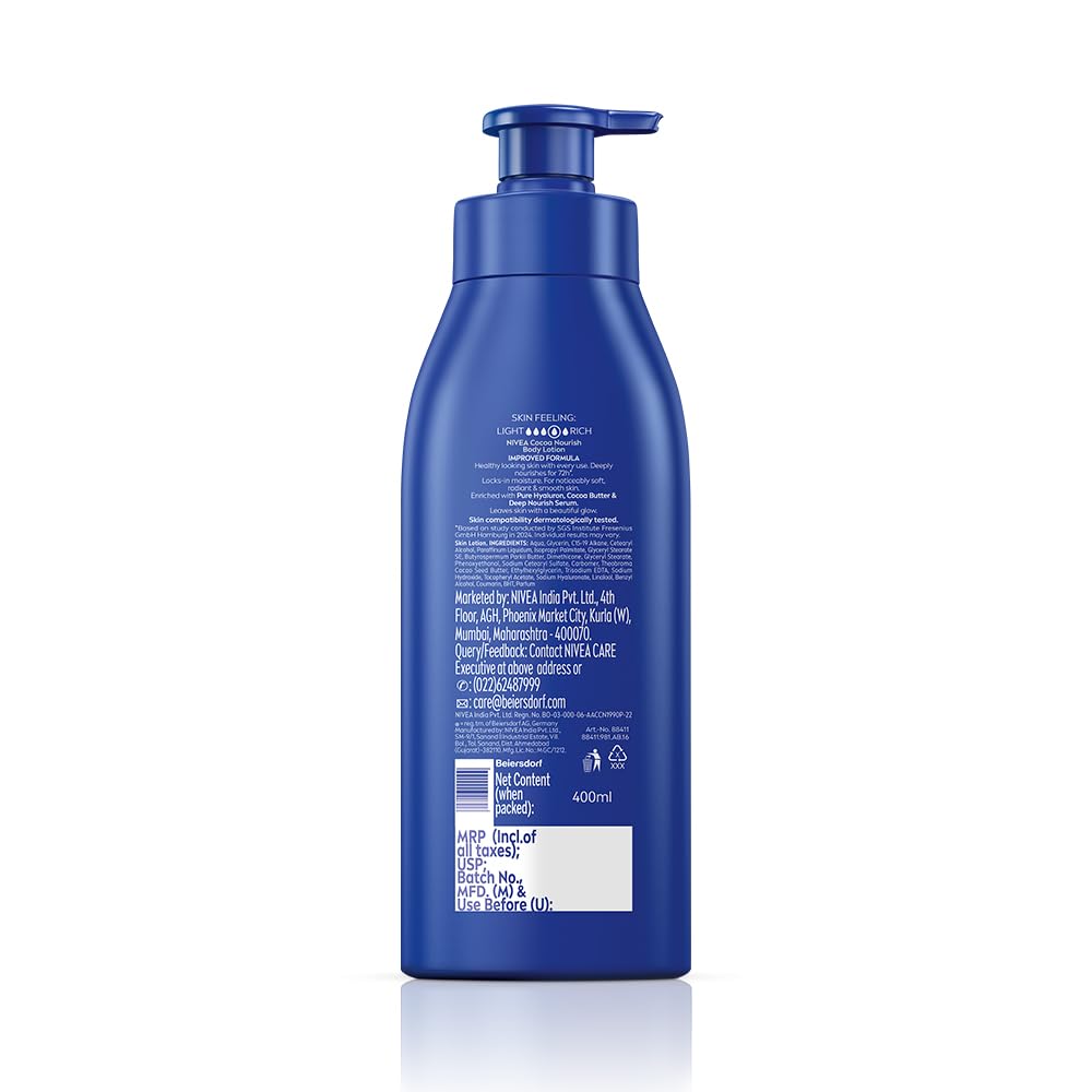 NIVEA Cocoa Nourish 400ml Body Lotion with Deep Moisture Serum| 72 H Moisturization | Non Greasy & Healthy Looking Skin
