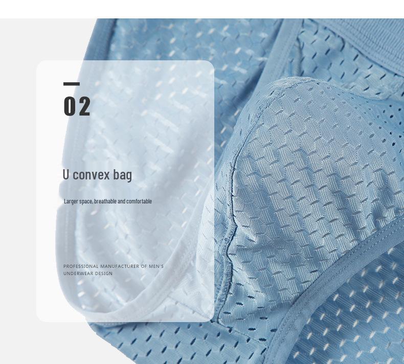 Men's Wide Waist Mesh U-Pouch Low Waist Sports Underwear, Large Size, Breathable High Cut Design