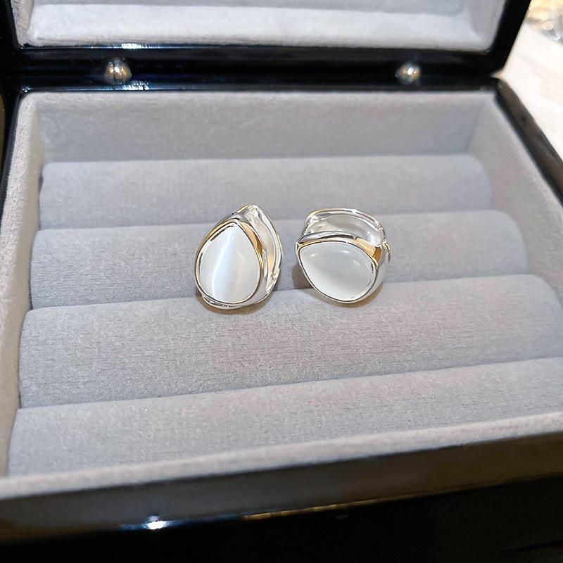 Minimalist design INS ice-through opal water drop stud earrings, ear buckles, exquisite and versatile double-sided wearing earrings temperament