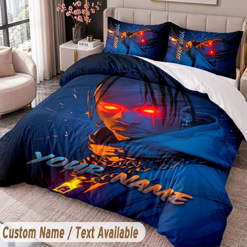 Custom Name Text 3Pcs Bedding Set Travis Scott Duvet Cover And Two Pillowcases