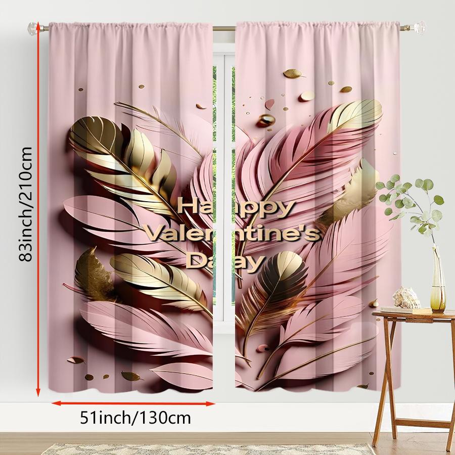2PCS Pink Gold Feather Light Luxury Curtains   High End Emotional Festival   Bedroom and Living Room   Pull Up Pocket Style