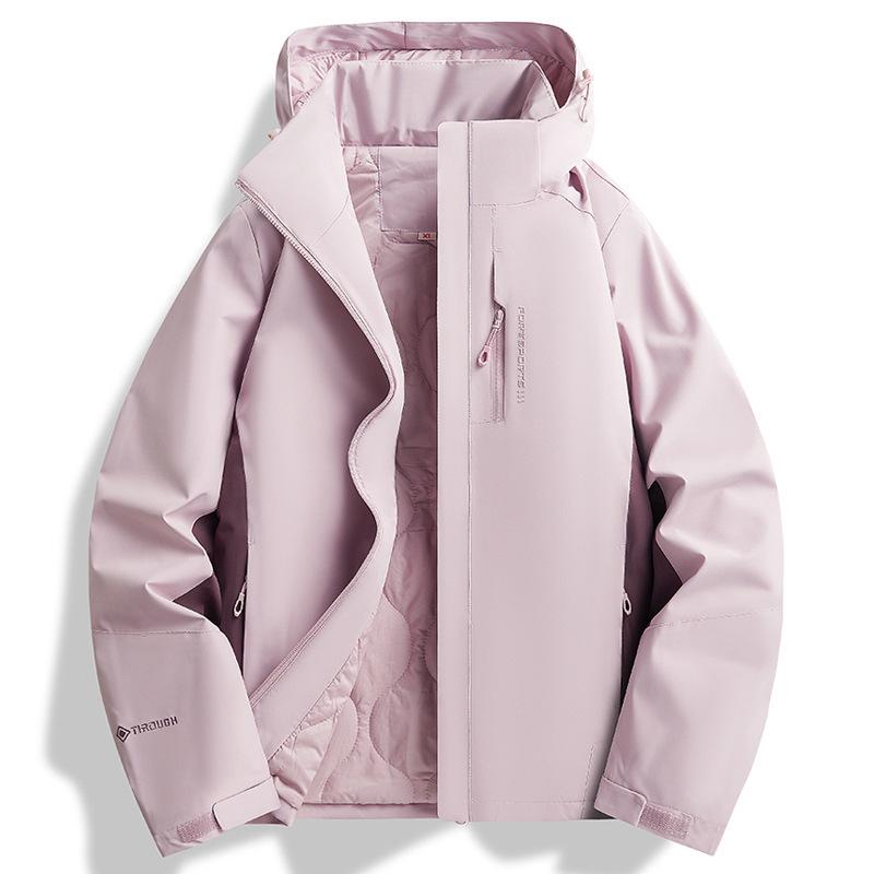 Unisex HJCAMEL Camel Outdoor Windbreaker: Spring & Autumn Waterproof, Windproof, Warm Cotton Jacket for Middle-Aged & Elderly Hiking Enthusiasts.