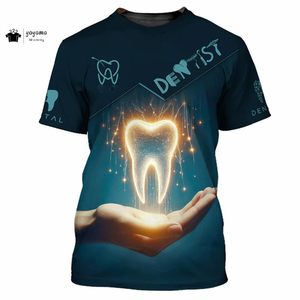 Fashion Men's T-Shirt 3D Print Short Sleeve T-Shirt Dentist Work Clothes Summer Casual Oversized T-Shirt Men's Dentist Clothing