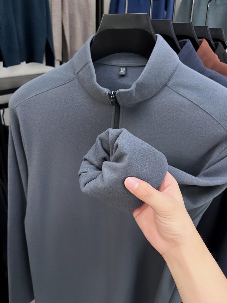 Herrställ med ståkrage, enfärgad, långärmad, varm baslager-t-shirt