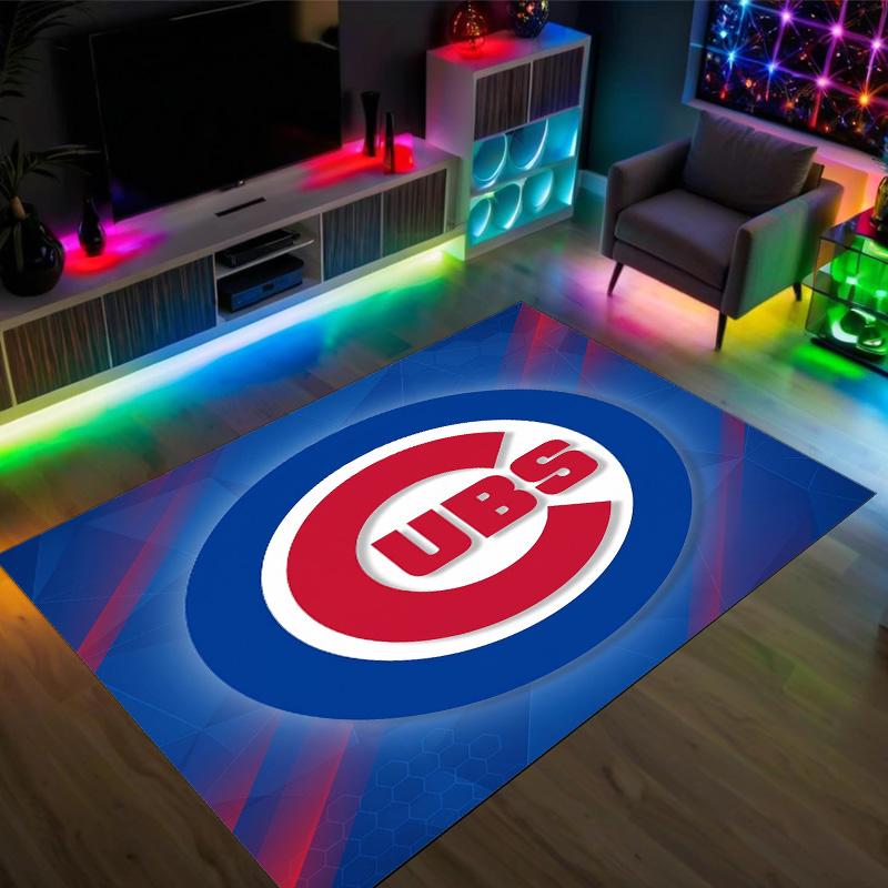 Chicago Cubs Design Crystal Velvet Carpet Cozy Non?Slip Printed Rug For Bedroom Living Room Entrance