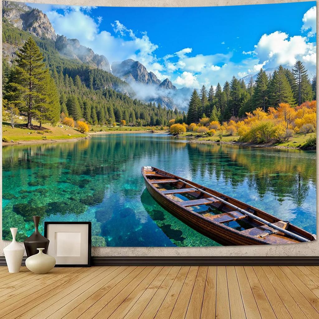 Zussun Natural Forest Tapestry Green Tree Wall Tapestry Bedroom Aesthetic Plant Stream Pool Landscape Small Tapestry Wall Hangin
