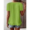Women's Casual Hollow Out Ruffle Hem T-Shirt - Short Sleeve Round Neck Solid Color Top