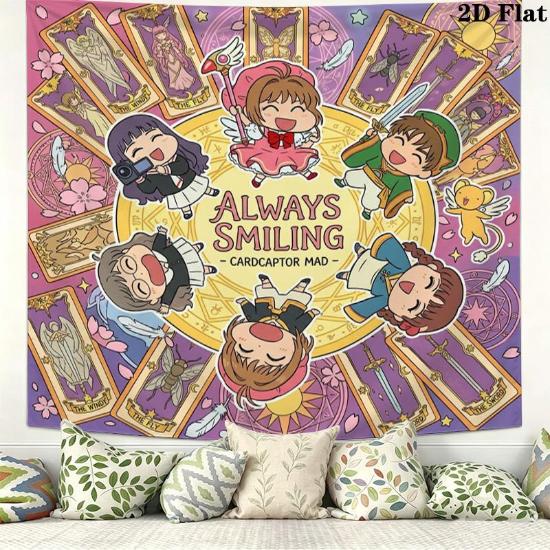 Cardcaptor Sakura Wall Tapestry Aesthetic Wall Hanging Printed Fabric Blanket Decorative Tapestries For Bedroom Living Room Home Decor