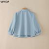 VONDA Summer Women Lapel Neck 3/4 Sleeve Ruffled Casual Blouse Tops