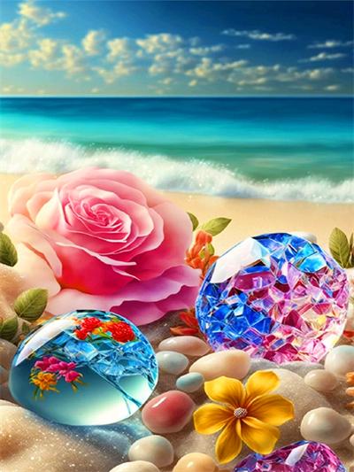 Diamond Painting Embroidery Kit Heart Stone Seaside Home Decor Mosaic Cross Stitch Love Beach Scenery Crystal Picture