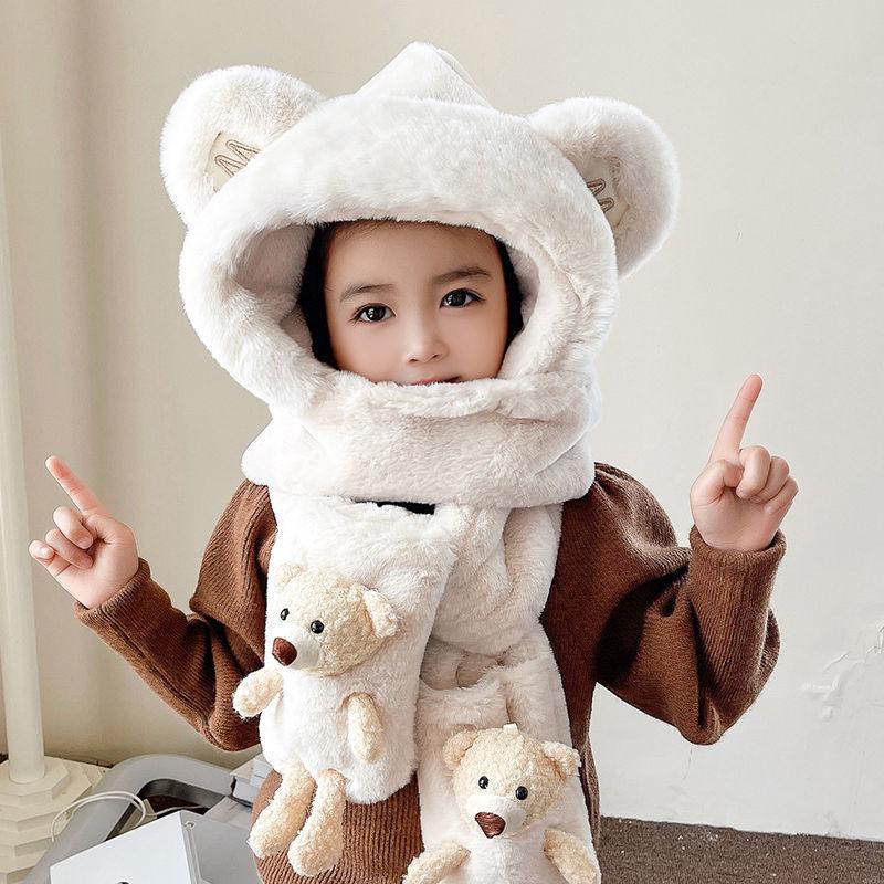 Unisex Winter Windproof Hat and Scarf Set for Kids with Face and Ear Protection
