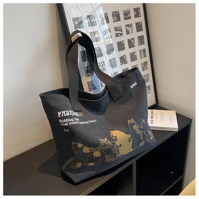 Canvas Totes Grote Capaciteit Opberg Handtas Dames Tote Anime Kat Letters Schoudertassen Meisjes Casual Commute Tas Draagbare Grote Tas