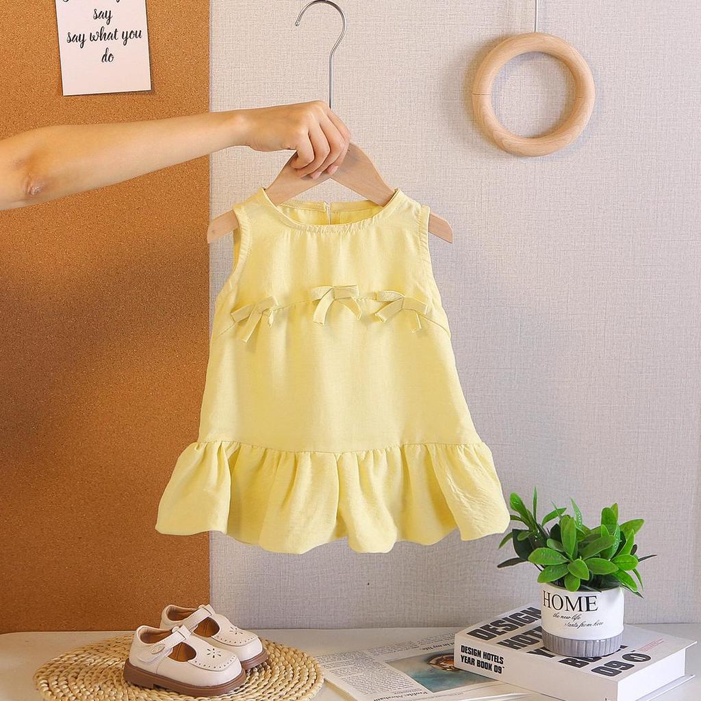 2026 Summer Girls' Bow Lace Sleeveless Tank Dress