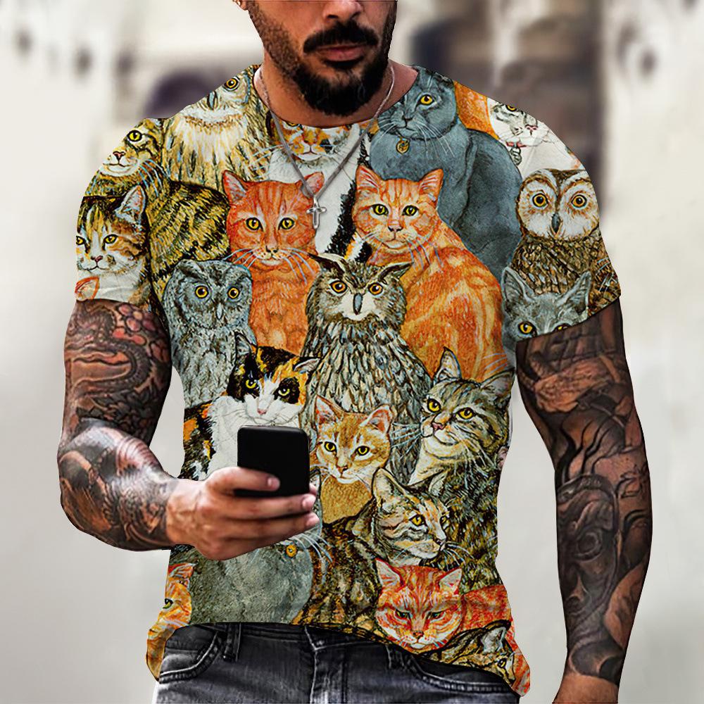 Plus Size Tees Men's Short Sleeved 3D Printed Top Holiday Animal Pattern Weekend Basic V Neck T Shirt Summer