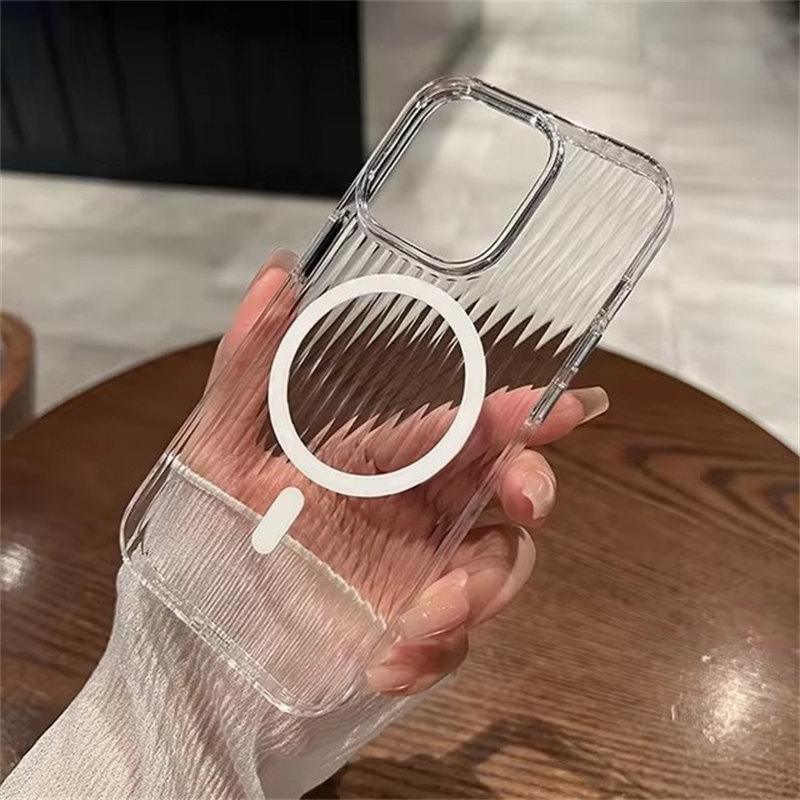 

Мягкий гофрированный чехол Magsafe для iPhone 16 11 12 13 14 15 Pro Max, магнитный противоударный прозрачный силиконовый бампер iPhone 13 прозрачный