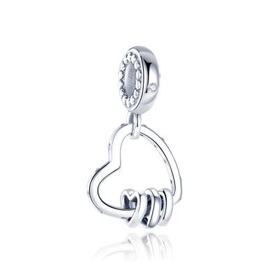 Silver Heart Pendant Silver Color Heart To Heart Charms Beads Fit Original Brand Bracelet Necklace DIY Jewelry Making