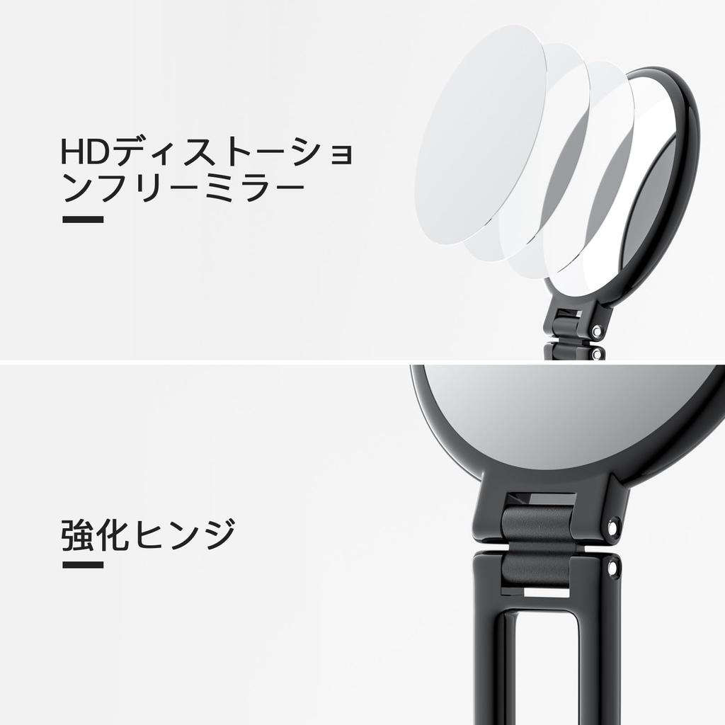 Beautifive Hand Mirror Magnifier 10x Folding Makeup Mirror with Handle Compact Mirror 10x and 1x Tabletop Mirror Compact Easy to Carry Round Black