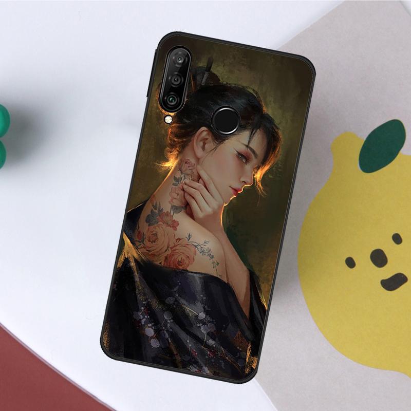 Japanische Kunst Kimono Tattoo Für Huawei Nova 5T 9 10 SE 7i 8i 11i 12i Y60 Y61 Y70 Y72 Y73 Y90 Y91 P20 P40 P30 Lite Hülle