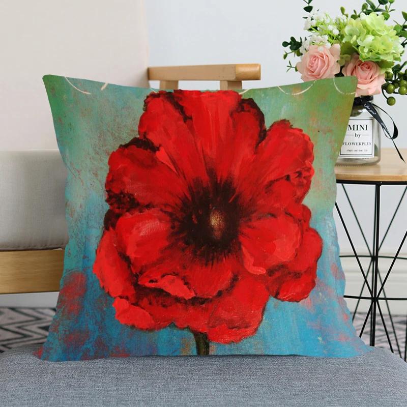 Rote Mohnblume Kissenbezug Schlafzimmer Heimdeko Schönes Geschenk Quadratisch Weich