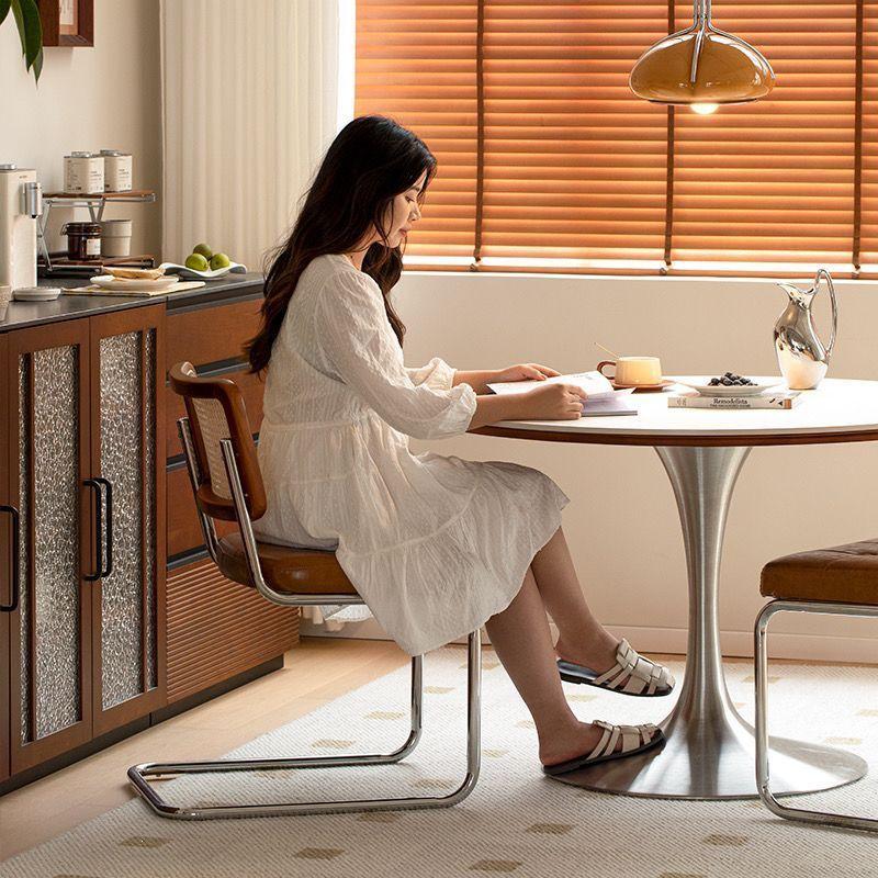 Nordic Soft Upholstered Rattan Dining Chair: Designer Vintage Style for Home, Cafe, or Hotel