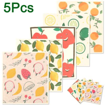 5 Paños de Cocina Reutilizables Ecológicos de Microfibra Paños de Cocina Suecos Estampado de Frutas Absorbentes Toallas de Cocina para Limpieza del Hogar