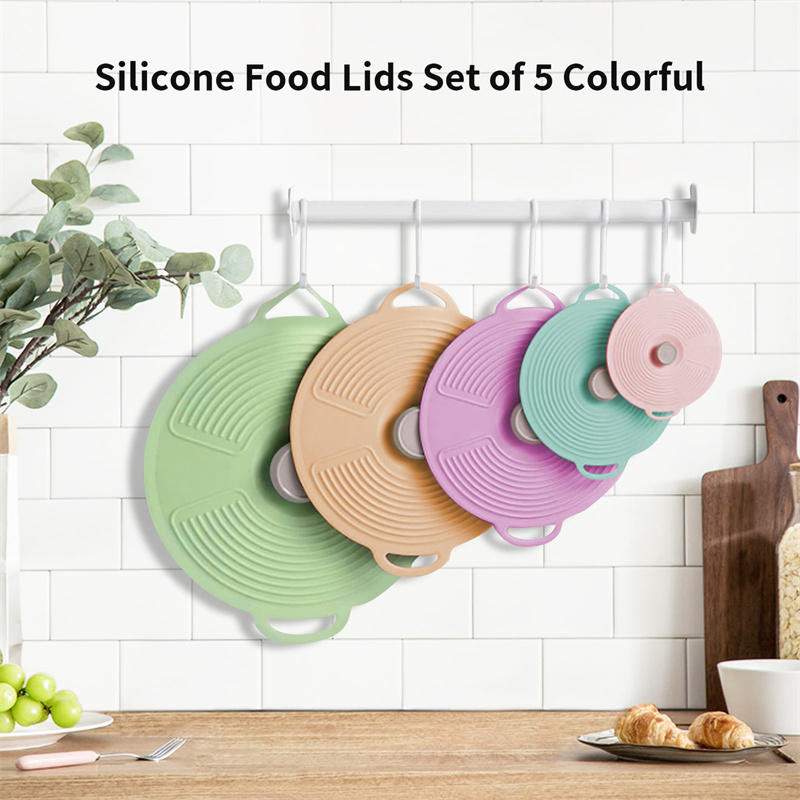 Silicone Lids For Bowl Reusable Sealed Suction Lids Fits Cups/Plates/Pots/Pans Food Storage Kitchen Gadgets 5 Size