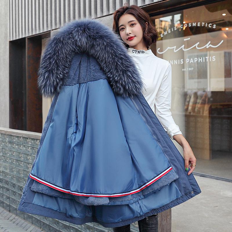 Pie overcome women's winter new plush removable liner cotton-padded clothes women's letter embroidered large fur collar cotton-padded clothes