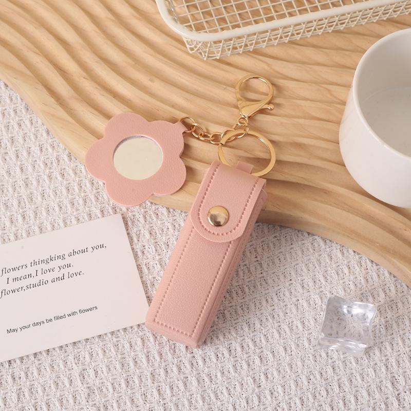 Travel Lipstick Bag with PU Leather Keychain Holder Keeps Lip Balm Safe and Accessible