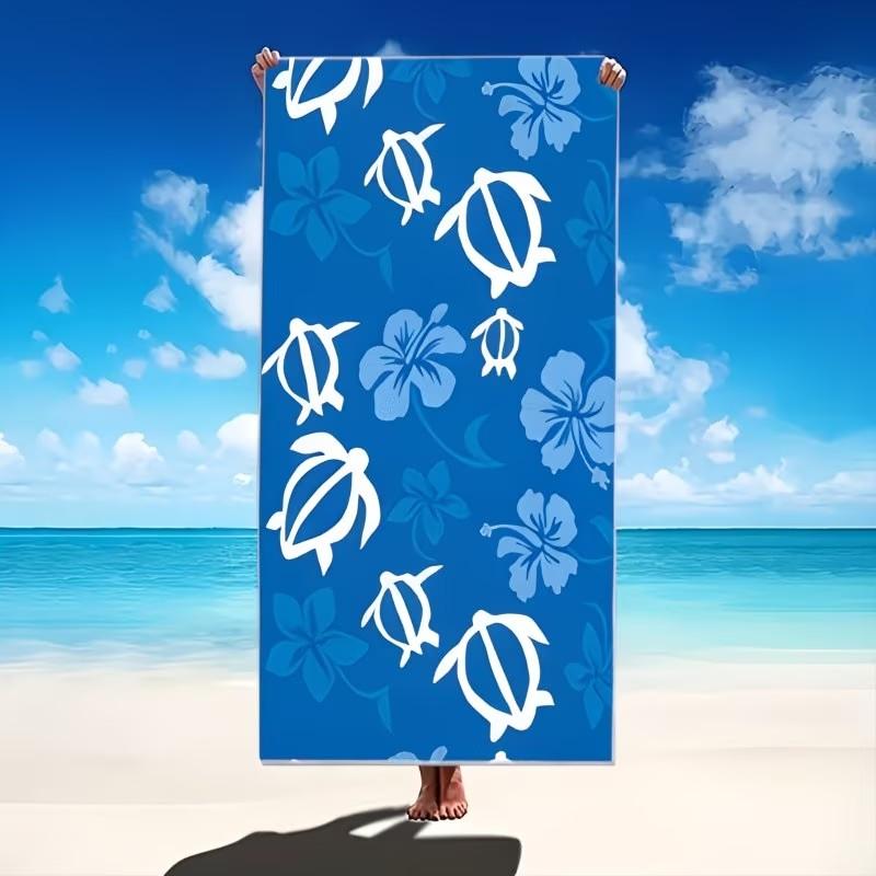 XL Ästhetisches Meeresschildkröten Strandtuch Übergröße Florale Pooldecke Große Badetücher für Erwachsene Schnelltrocknend Stilvolles Sonnenbad-Top