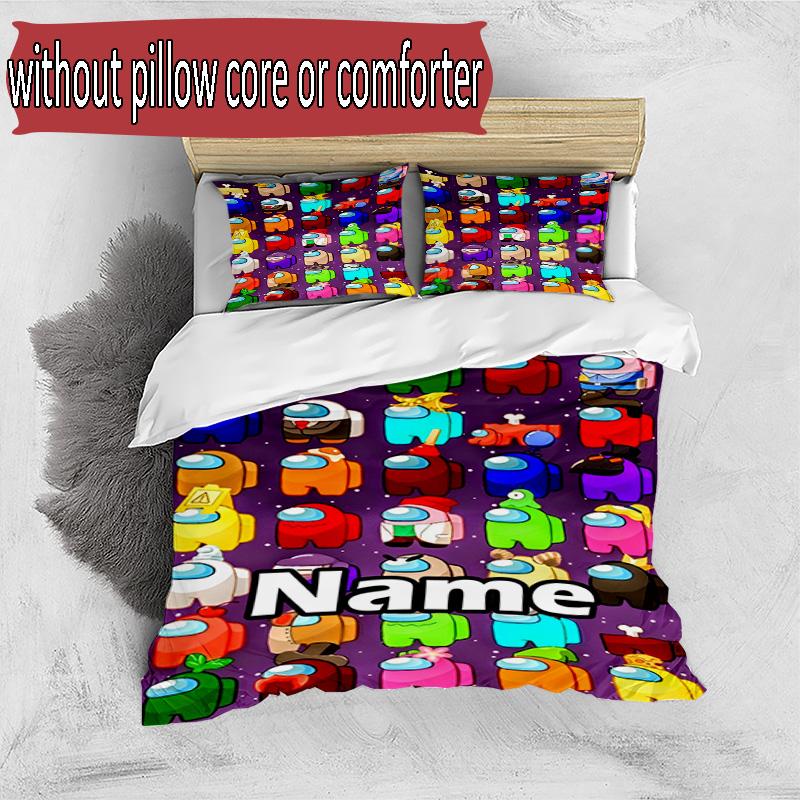 3pcs Duvet Cover Set (1*Duvet Cover + 2*Pillowcase, Without Core), Custom Name Among Us Pattern Bedding Set, Home Bedroom Decor Gift
