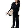 Women's Trendy Two-Piece Set: Velvet Cardigan Hoodie & Wide-Leg Pants for Autumn/Winter 2025 Fashion.