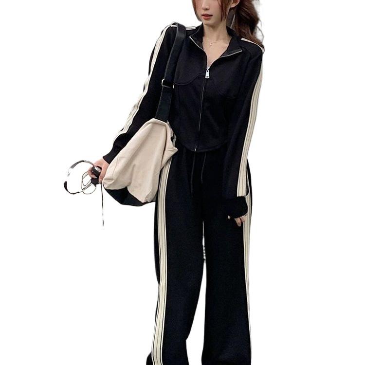 Women's Trendy Two-Piece Set: Velvet Cardigan Hoodie & Wide-Leg Pants for Autumn/Winter 2025 Fashion.