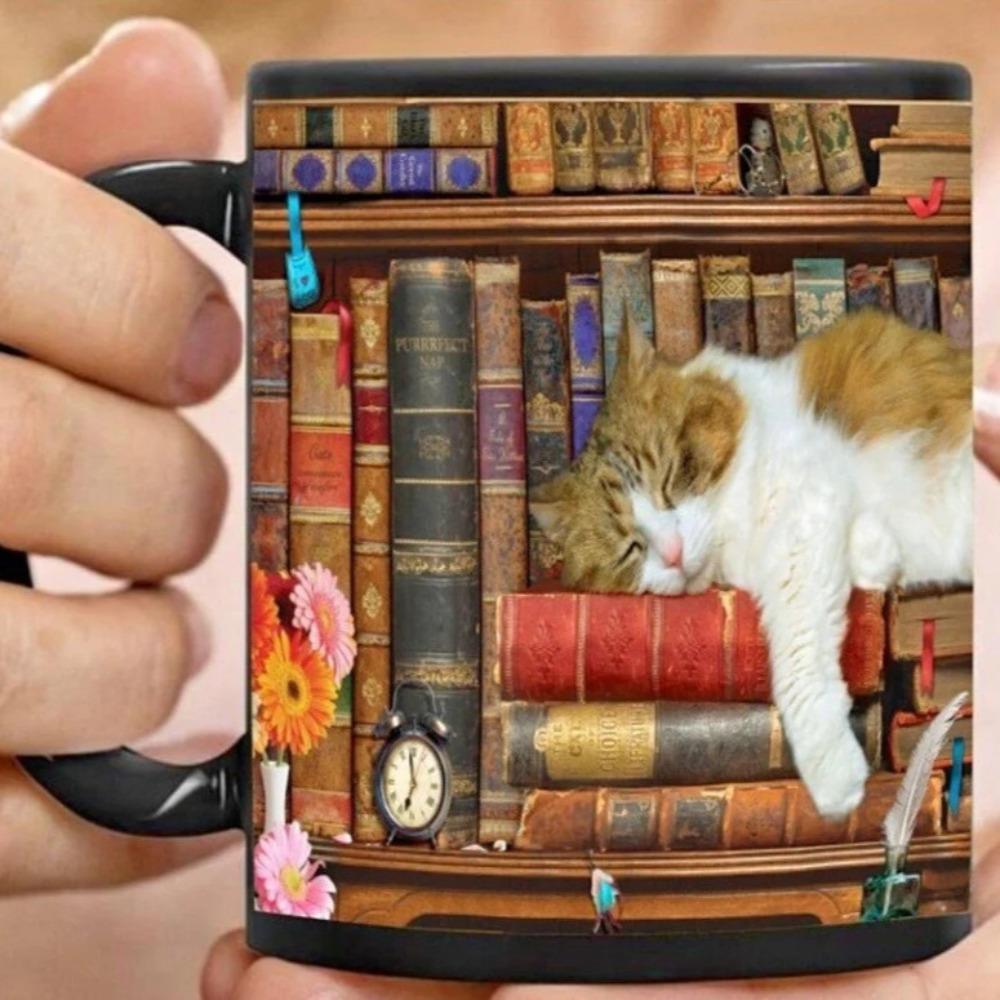 Bookshelf ceramic coffee mug