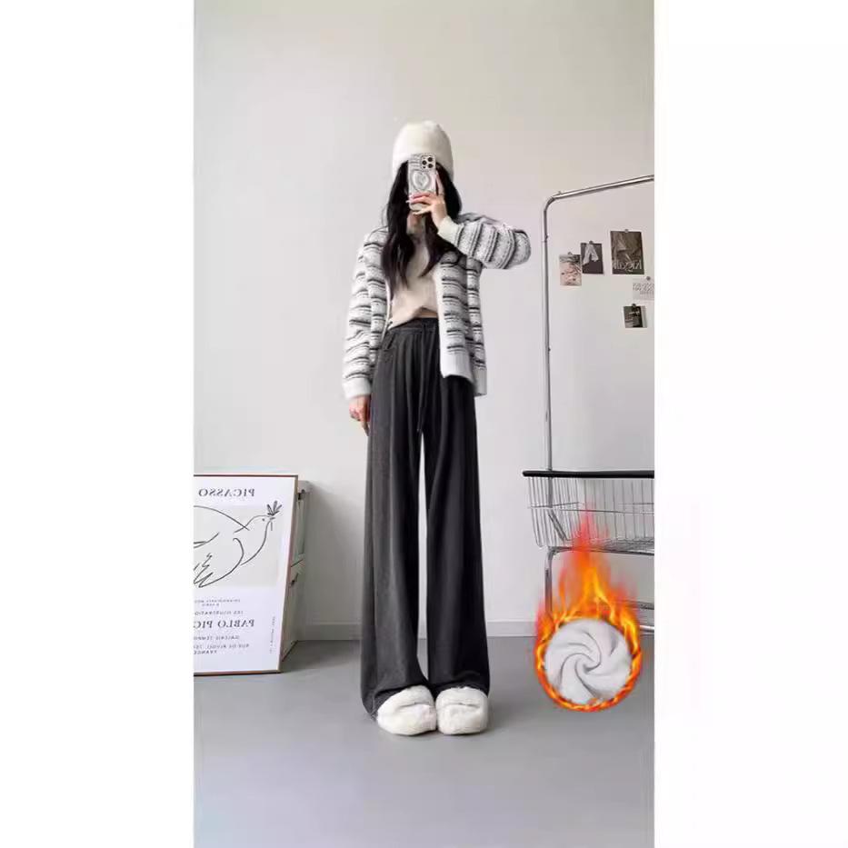 

Women s Elastic Waist Glutinous Knit Wide-Leg Pants for Autumn and Winter XL