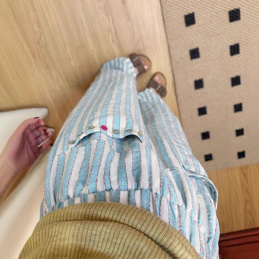 Women's Plus Size High Waist Striped Wide Leg Pants for Spring and Summer